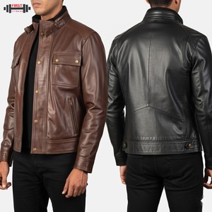 Veste en cuir pour homme de haute qualité, style streetwear personnalisé, manches longues, bomber de course, imperméable et coupe-vent - Product Image 2