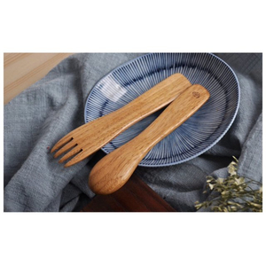 Cucharas de madera Juego de tenedores Juego de utensilios de cena de madera Cubiertos reutilizables Vajilla Juego de cuchara y tenedor Hecho a mano para suministros de cocina - Product Image 1