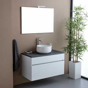 Meuble sous-évier de salle de bain blanc de 90 cm avec plateau anthracite Shanghai, ensemble de salle de bain - Product Image 1