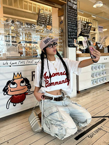 100% coton Boxy T-Shirts pour femmes écologique Streetwear Style été T-Shirts personnalisable Logo broderie impression faite - Product Image 4