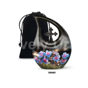 Urna negra para adultos de cremación de flores con gota de lágrima para cenizas humanas, urna cruzada decorativa con bolsa de terciopelo gratis - Product Image 1