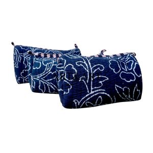Eco-Friendly Floral Printed Cotton Zipper Quilted <b>Pouch</b> Set <b>of</b> Three for Stylish Cosmetic Travel Organization Makeup Bag Set - Product Image 3