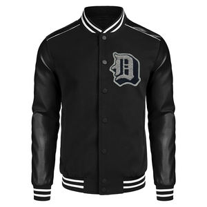 Vestes d'université de meilleure qualité pour hommes vestes d'université de baseball à manches en cuir boutonnées avec broderie en chenille - Product Image 1