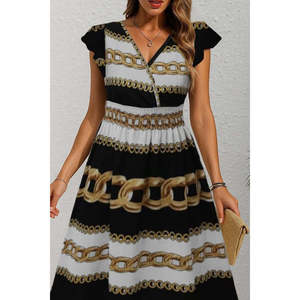 Women's Short Sleeve Wrap Neck <b>Elastic</b> Waist Patterned Maxi Length Knitted Crepe <b>Dress</b>, 25864 - Product Image 2