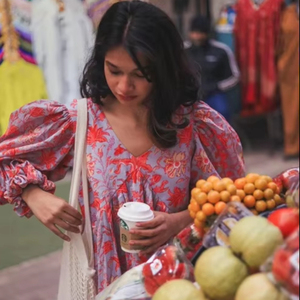 Hand Block Woven Cotton Floral Print Sweet Puff Sleeve Short Dress Cute Summer Wear Bride <b>Wedding</b> Gift Natural Waistline - Product Image 1