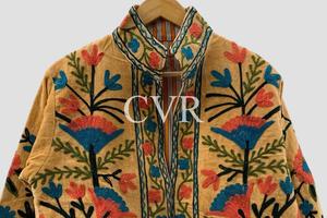 Manteau en coton brodé à la main à motifs floraux, col mandarin, manches longues, grande taille, vêtements d'extérieur pour femmes, style chinois, automne - Product Image 3