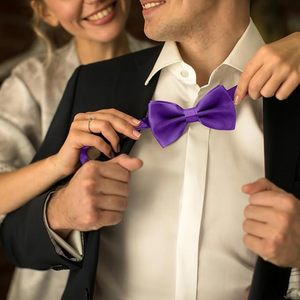 Custom Purple Color Breathable Silk Made Nylon High Quality Straps Blank Plain Cufflink Bowties For Male Outdoor <b>Tuxedo</b> <b>Ties</b> - Product Image 3