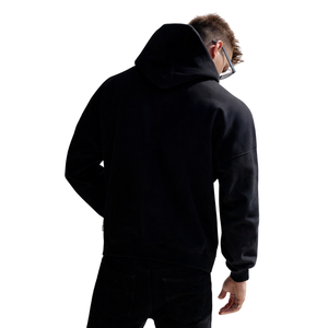 Sudadera con Capucha Extra Grande para Hombre, Color Negro Jet, 100% Algodón Felpa, Bordada, Hombros Caídos, Estilo Urbano, Corte Regular, Sudadera de Invierno - Product Image 3