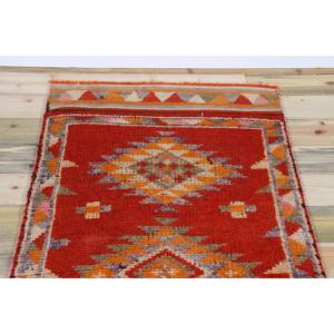 2.9x12.6 ft Turkish Rug, Vintage <b>Runner</b> Rug, <b>Red</b> Orange Geometric Wool Rug - Product Image 4