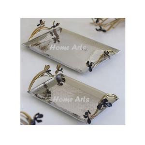 Plateau de service en acier inoxydable martelé avec poignées en forme de feuille pour la maison, l'hôtel et la restauration, plateau de service en Inde - Product Image 2