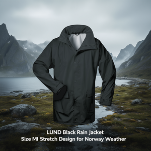 Chaqueta Impermeable Negra LUND Talla M, Diseño Elástico para el Clima de Noruega - Product Image 3