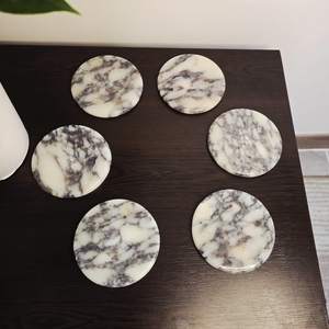 Natural Calacatta Viola Marble Drink <b>Coaster</b> With <b>Cork</b> Back Modern Home Decor For Kitchen And Living Room - Product Image 1