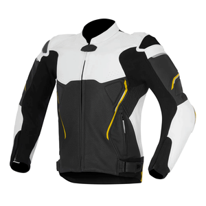 Nouvelle veste de moto en cuir de vachette véritable pour hommes avec protections CE veste de moto jaune/blanc/noir pour hommes - Product Image 1