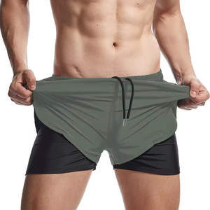 Shorts de course athlétiques pour hommes en polyester personnalisés 2 en 1, vente en gros, solides, double couche, séchage rapide, shorts de basket-ball actifs - Product Image 5