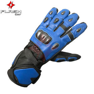 Guantes de Motociclismo Deportivos Unisex de Cuero Genuino Azul Premium Reflectantes para Motociclistas Urbanos - Product Image 5