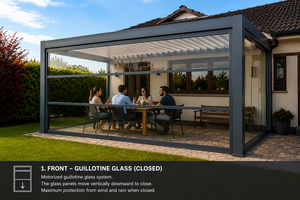 Pérgola Bioclimática de Aluminio de Lujo Moderna WISE COMPANY con Persianas Enrollables de Vidrio Deslizantes, Protección Solar y Contra la Lluvia, Recubrimiento en Polvo para las Cuatro Estaciones - Product Image 4