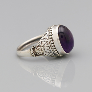Anillo balinés de Plata de Ley 925 más vendido, juego de piedras preciosas de amatista ovalada grande con joyería fina de diamante para bodas - Product Image 3