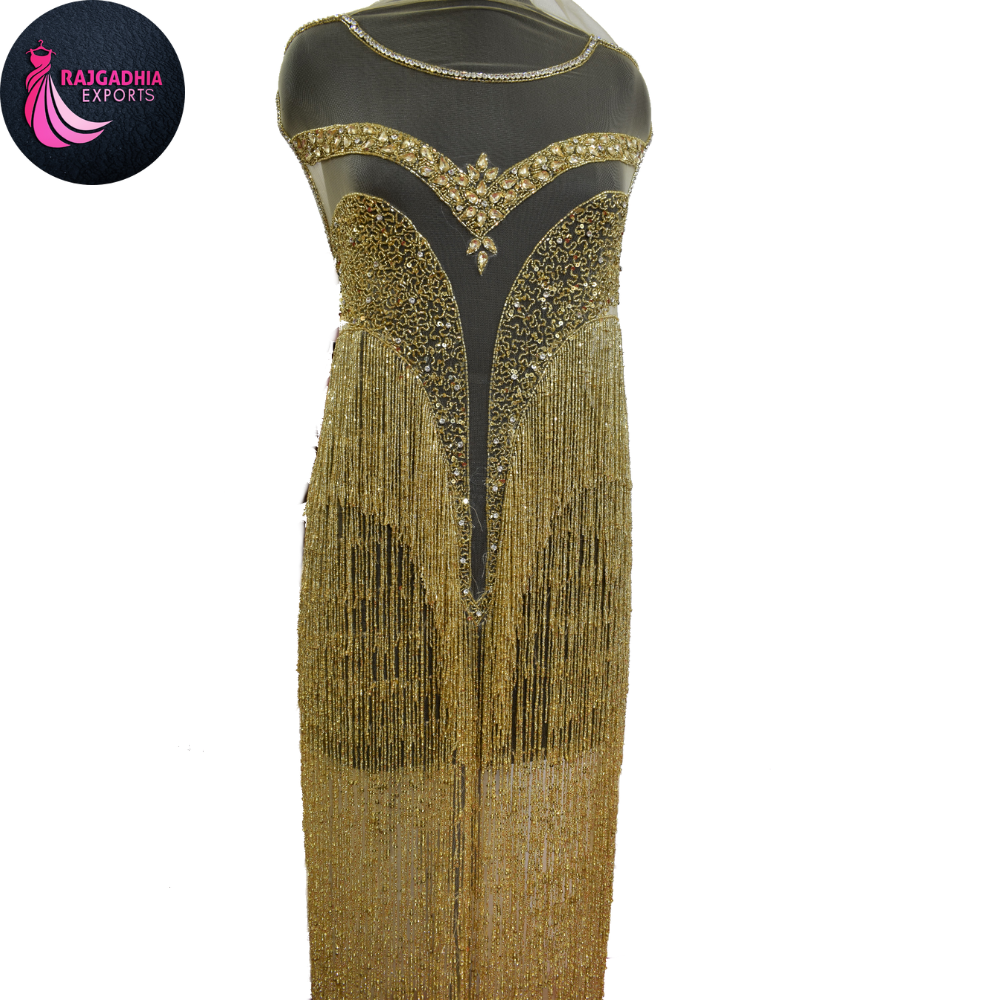 Indian Beaded Panel Dress - Unstitched Luxury Beaded Evening Gown Fabric for Women, Custom Colors Available Indian Beaded Panel Dress - Unstitched Luxury Beaded Evening Gown Fabric for Women, Custom Colors Available