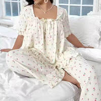 Mode personnalisée vêtements de détente pour dames vêtements de nuit amples de luxe chemise de nuit romantique à manches longues ensemble de pyjamas pour femmes