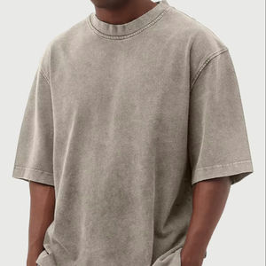 เสื้อยืดคอกลมแขนสั้นผ้าคอตตอนเนื้อนุ่มแบบย้อมสีเอซิด ผลิตตามสั่ง คุณภาพสูง สไตล์สตรีทแวร์สำหรับผู้ชาย เสื้อยืดฤดูร้อน - Product Image 1