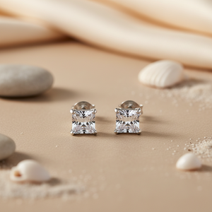 Boucles d'oreilles clous en argent pour femme avec perle blanche carrée et zircon, tendance or rose, diamant taille princesse en forme de poire pour fiançailles - Product Image 2