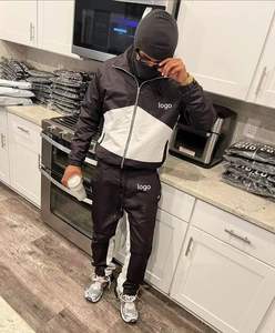 Chaqueta de nailon con cremallera y solapa con logotipo personalizado OEM para hombre, Top y pantalones de chándal acampanados, conjuntos de dos piezas, chándal cortavientos, conjunto de pantalones para correr - Product Image 2