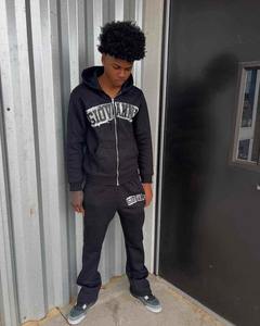 Conjunto Deportivo Personalizado de Alta Calidad Unisex, Pantalones Deportivos Ajustados, Sudadera con Cierre y Capucha, Pantalones Deportivos Anchos para Hombre - Product Image 2