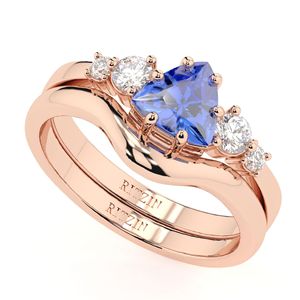 Royal Blue Trillion Cut Diamond 5 Stone Nupcial Set Anillo para mujer - Product Image 1