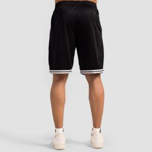 Shorts de sport confortables en maille noire avec taille élastique et cordon de serrage, tailles XXS XS, en polyester tissé et élasthanne, avec logos - Product Image 2