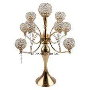 Villa fiestas y mesa de centro de mesa boda decoración plata brillante Acero inoxidable pulido y cristal transparente candelabro con cuentas - Product Image 3