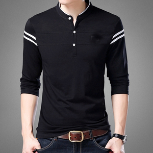 Wholesale High Quality Men <b>Long</b> <b>Sleeve</b> Mandarin Collar T-<b>Shirts</b> Design Button Polo T <b>Shirt</b> - Product Image 5
