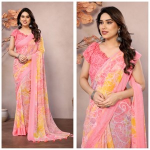 GEORGETTE PATTA MAGNIFIQUE SAREE IMPRIMÉ PARFAIT POUR TOUTES LES OCCASIONS - Product Image 4