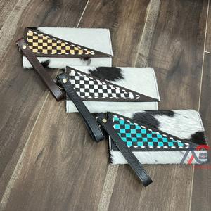 Portefeuille-bracelet en cuir de vachette véritable de luxe, motif à carreaux, fait main, OEM ODM, nouveau modèle - Product Image 1