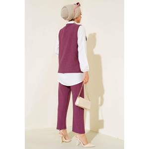 Ensembles trois pièces et deux pièces à rayures magenta pour femmes - Product Image 2