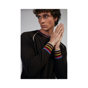 Maglione 100% lavorato a maglia in Cashmere da uomo girocollo maniche lunghe con polsini a righe per la fornitura invernale di ODM - Product Image 1
