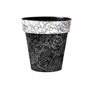 De Ronde Plantenbak Pot Zwart-Wit Rozen Kleur Met Sticker Emaille Metalen Tuinpotten & Planter Goedkoop Deal Met Pot Voor Huizen