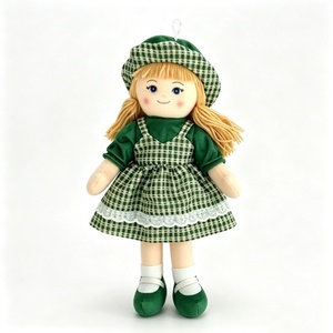 customized Soft Fabric Girl Plush Ornament,Mini Hanging Blonde Long Hair Rag <b>Doll</b>,Green Plaid Beret Lace Dress Cloth <b>Doll</b> - Product Image 4