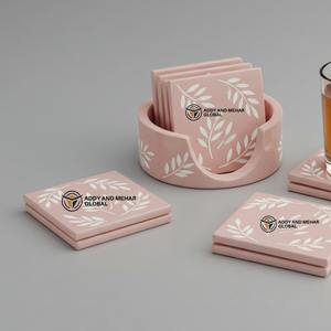 Most Demanded Handmade <b>Pink</b> & White Bone Inlay <b>Coaster</b> Set Floral Pattern for Interior Decoration Available for Worldwide Supply - Product Image 3