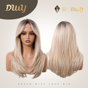 Mackenzie-DWY High Quality Premium Synthetic Lace Front <b>Wig</b> Long Straight Layered Pre-Plucked Glueless <b>Wig</b> Blonde Transparent - Product Image 3
