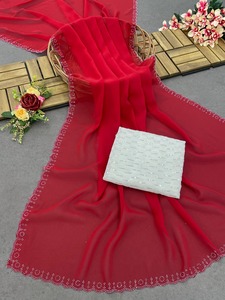 Saris indio listo para usar 1M listo para usar Sari Bollywood secuencia bordado Fuax Georgette Color melocotón saris ropa de fiesta - Product Image 4