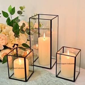 Excellent Design Metal <b>Black</b> Border Glass Box <b>Candle</b> Votive for Home and Wedding Tabletop Decoration <b>Candle</b> Holder - Product Image 1