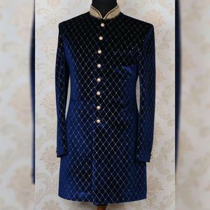 Broderie de perles de verre, robe SHERWANI avec chaussures assorties pour hommes, robe de mariée @ NEW---STYLISH, 2022 - Product Image 1