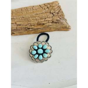 Attache-cheveux Concho de style ethnique en turquoise et argent sterling Danny Henio Royston - Product Image 1