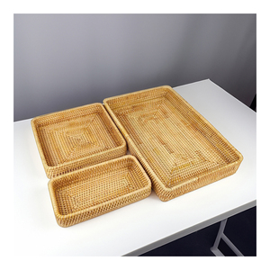 VietnamCrafts - Bandejas de Servir Hechas a Mano en Vietnam, Aptas para Alimentos, de Grado Deluxe, Base de Bambú Natural, Diseño de Ratán Duradero, Ecológicas - Product Image 1