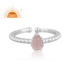 Hot Selling Fine Sterling Silver Natural Rose Quartz Gemstone <b>Adjustable</b> <b>Ring</b> Custom Jewelry Manufacturer - Product Image 4