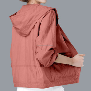 New wholesale Women's full Zip <b>Jacket</b> <b>Lightweight</b> Windproof Breathable Hooded Windbreaker For Outdoor Hiking Daily Wear - Product Image 3