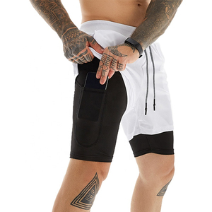 Polyester Double Couche Hommes Shorts Entrejambe Noir Personnalisé polyester natation taille élastique Gym Shorts Pour vêtements de sport pour femmes - Product Image 4