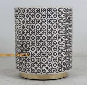 Table basse décorative en incrustation d'os de style esthétique Tabouret de console Poufs et table de luxe et incrustation d'os Tabouret latéral/table de meubles - Product Image 3