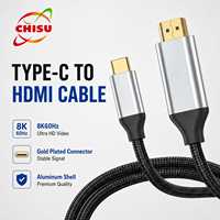Câble Type-C vers HDMI 8K 60Hz, connecteur plaqué or, coque en aluminium, câble de données tressé pour écran