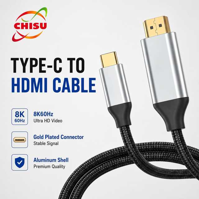 Type-C to HDMI Cable 8K 60Hz Gold Plated Connector Aluminum Shell Braided Data Cable for Display